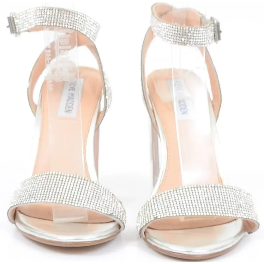 Steve Madden Yuma Rhinestone‎ Crystal Ankle Strap Sandals 7.5M Wedding Formal